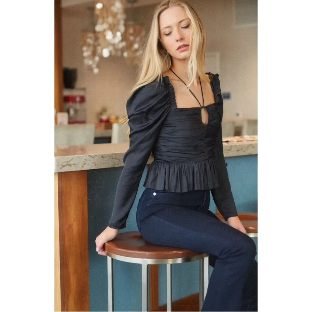 ULLA JOHNSON Mirelle Blouse, Noir, Black, Sz 8